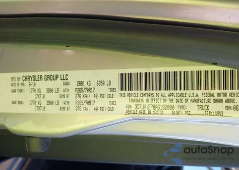 2010 Dodge Ram 1500 Slt/Sport/Trx z USA, uszkodzony, nr VIN 3D7JV1EP8AG192000